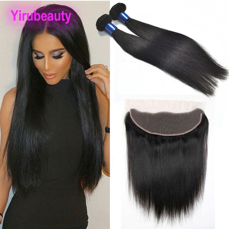 Peruvian Human Hair 2 Bundles With 13X4 Lace Frontal Straight Hair Extensions Lace Frontal With Bundle Silky Straight