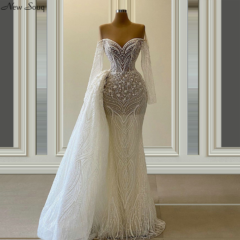 Gorgeous Mermaid Long Sleeve Lace Wedding Dresses with Removable Train Overskirts 2020 Illusion O Neck Bridal Gowns, Champagne
Gorgeous Mermaid Long Sleeve Lace Wedding Dresses with Removable Train Overskirts 2020 Illusion O Neck Bridal Gowns, Champagne
