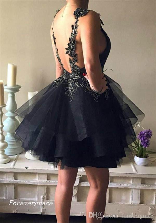 2019 Cheap Little Black Tulle Skirts Homecoming Dress A Line Short Juniors Sweet 15 Graduation Cocktail Party Dress Plus Size Custom Made