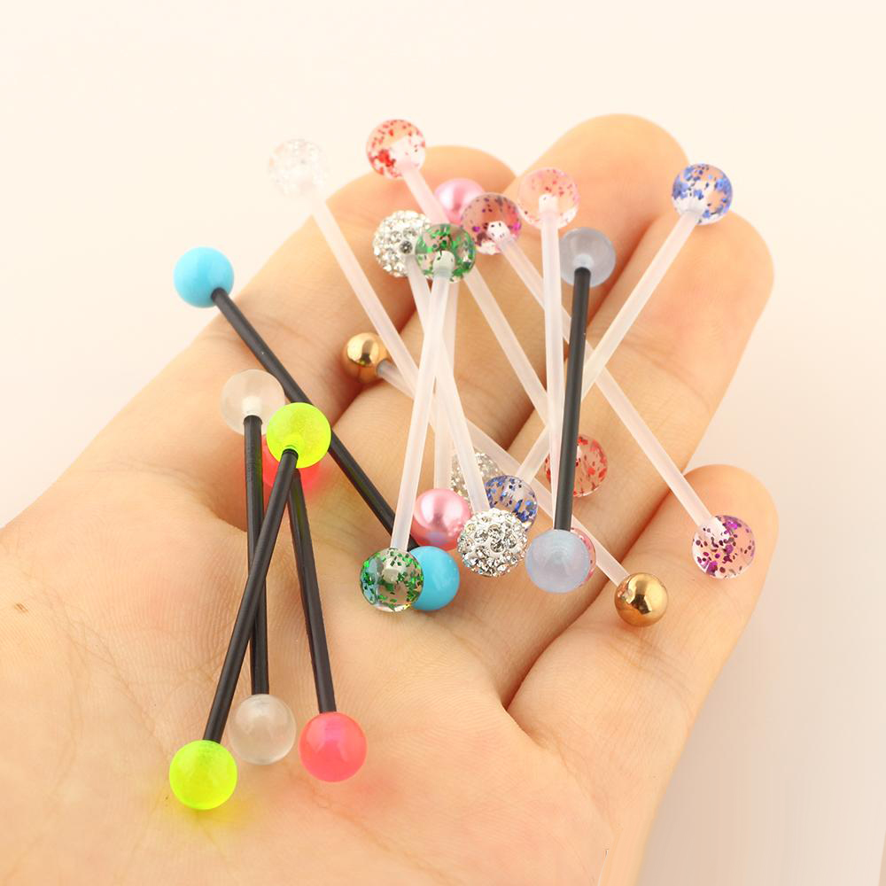 10Set/140pcs 14G Acrylic UV Pregancy Belly Button Ring Tragus Cartilage Industrial Barbell Navel Body Jewelry Ear Piercing