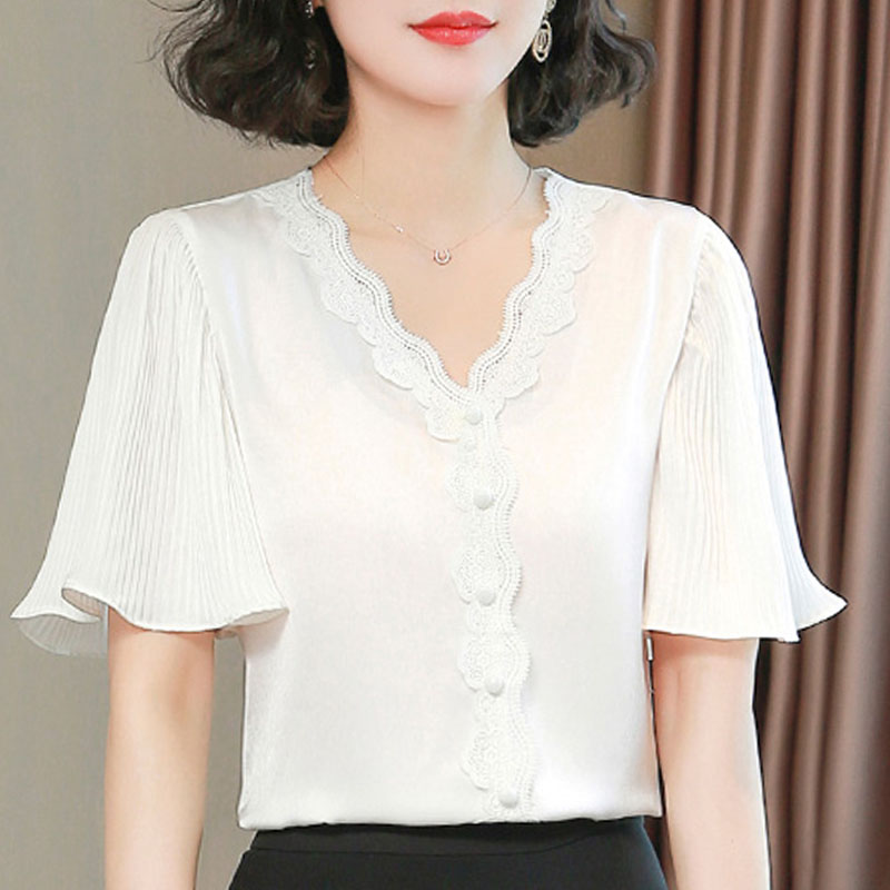 blouse women 2020 short sleeve white blouse shirt women shirts lace V-neck chiffon tops blusas camisas mujer D217
blouse women 2020 short sleeve white blouse shirt women shirts lace V-neck chiffon tops blusas camisas mujer D217