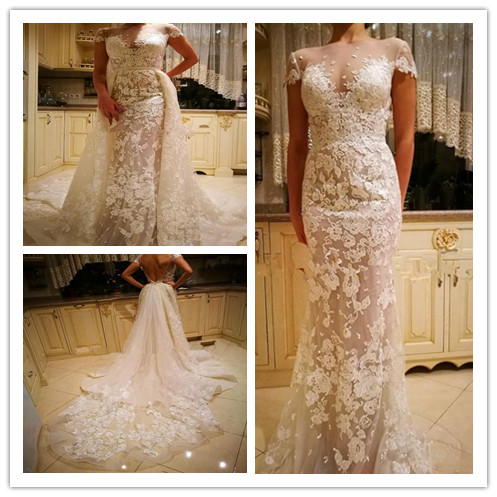 Berta 2019 Modern Mermaid Wedding Dresses Bateau Illusion Bodice Short Sleeve Heavily Embellished Court Train Overskirts Garden Bridal Gowns, White
Berta 2019 Modern Mermaid Wedding Dresses Bateau Illusion Bodice Short Sleeve Heavily Embellished Court Train Overskirts Garden Bridal Gowns, White