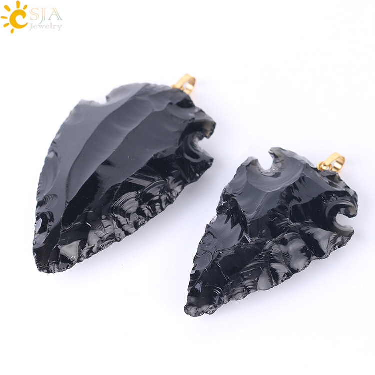 Men Raw Gems Black Obsidian Charms Pendant for Necklace Arrowhead Rough Healing Point Natural Stone Pendants Many Size