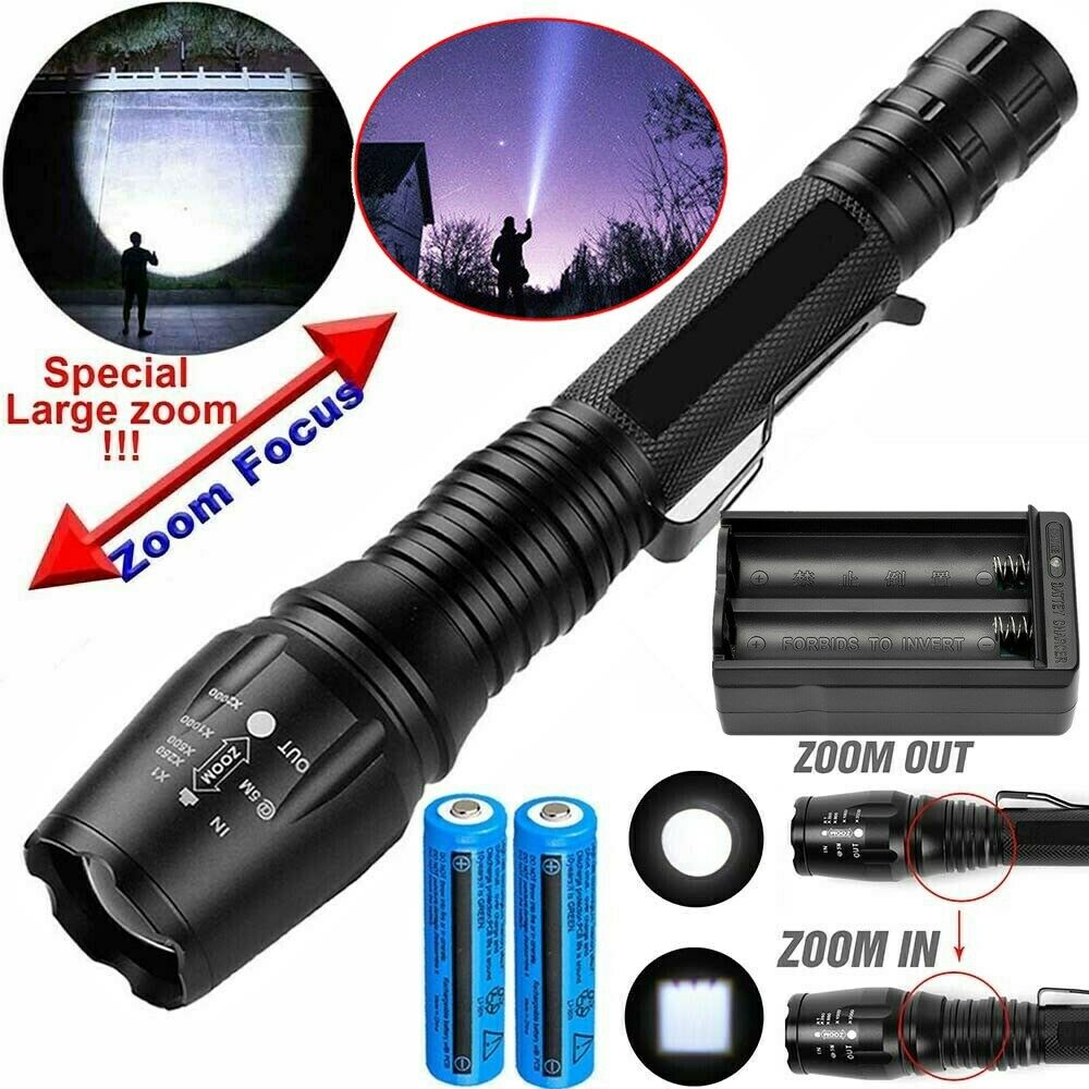 Ultra Bright 3800LM Tactical Flashlight Zoomable Upgraded T6 Led Hiking Torch Rechargeable 2x Battery + Charger
Ultra Bright 3800LM Tactical Flashlight Zoomable Upgraded T6 Led Hiking Torch Rechargeable 2x Battery + Charger