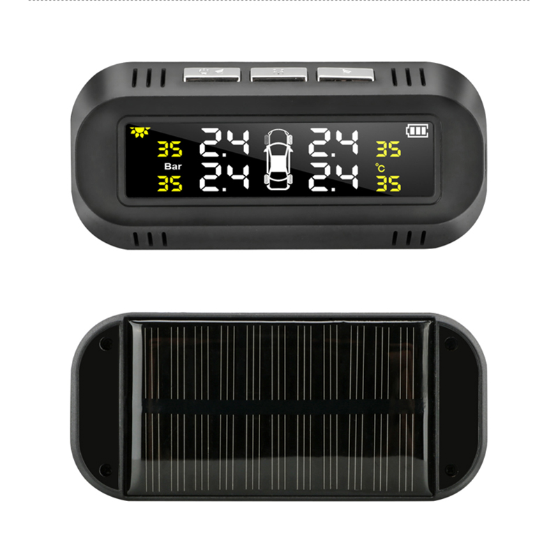 Solar TPMS Car Tire Pressure Alarm Monitor System Display Attached to glass tpms Temperature Warning With 2 Sensors