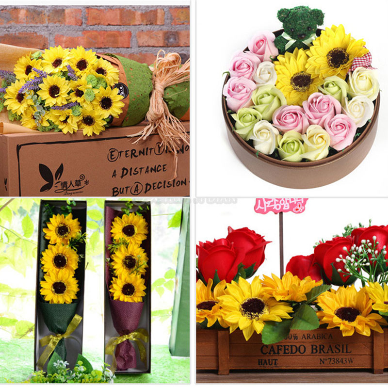 50Pcs/Lot Big Size Handmade Artificial Sunflower Soap Flower Head Bouquet Gift Box Decoration Collocation Flower Shop Supplies