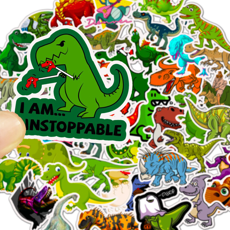 50pcs/Set Cute Cartoon Dinosaurs Tyrannosaurus Waterproof Stickers For Pencil Box Laptop Luggage Kids Toys Dinosaur Fans Gift