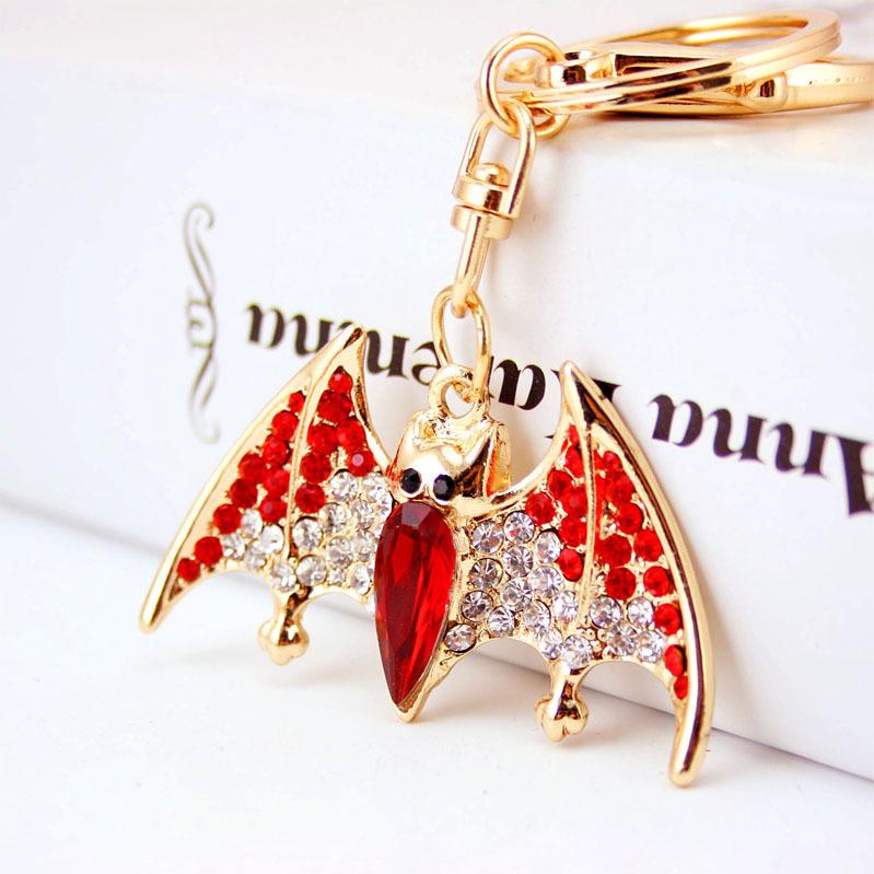 Crystal Rhinestone Key Ring Holder Alloy Animal Bat Pendant Key Chain Gold Tone Lobster Clasp Car Accessories Female Bag Charm Keychain