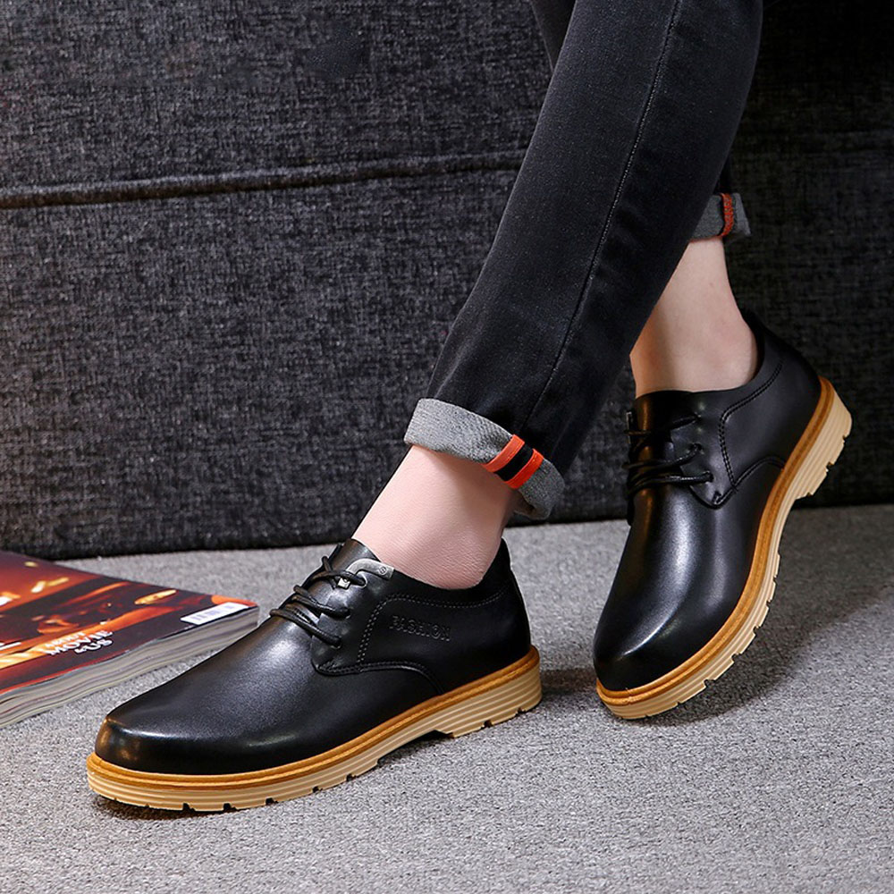 Casual leather men casual flats waterproof dress oxford man shoes lace up for work male loafers, Black
Casual leather men casual flats waterproof dress oxford man shoes lace up for work male loafers, Black