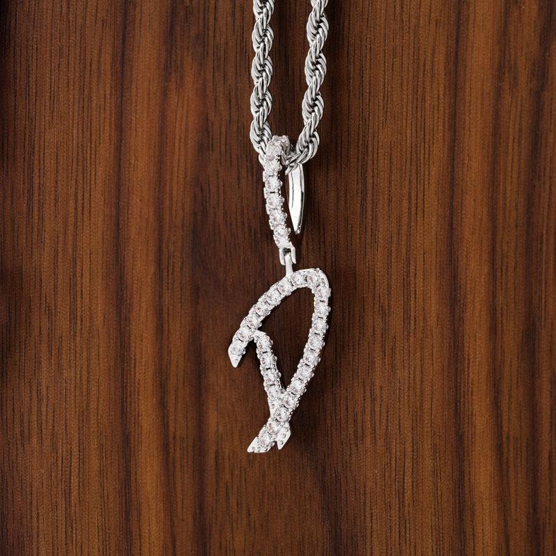 New Fashion Personalized Real Gold Bling Diamond Cursive A-Z Initial Letters Custom Name Pendant Necklace DIY Letter Jewelry for Couples