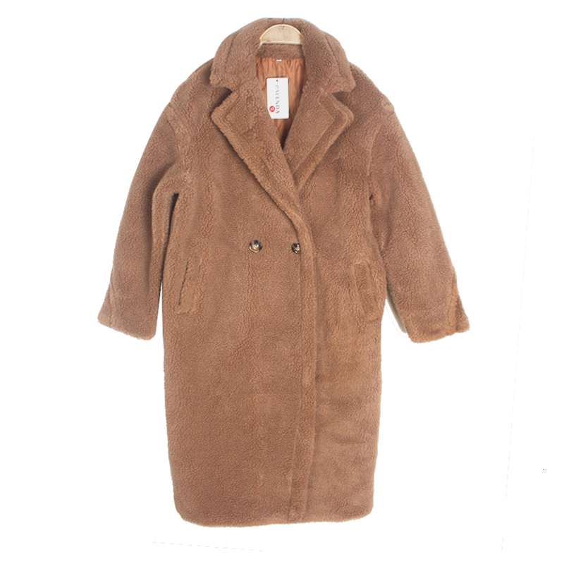 110cm fausse fourrure épaisseur chaude bouclée manteau de peluche neuve collection hiver féminin vêtements surdimensionné avec dessous-vent brun