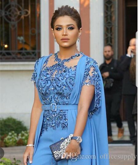 Plus Size Jumpsuits Prom Dresses With Wrap 2019 Beaded Applique Saudi Arabic Dress Evening Gowns Long Women Party Suits Custom