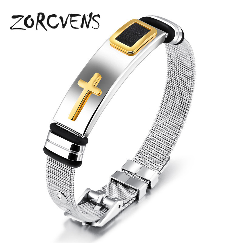 ZORCVENS 2017 New Gold-Color Cross Bracelet For Men Women Stainless Steel Cool Men Jewelry Gifts
ZORCVENS 2017 New Gold-Color Cross Bracelet For Men Women Stainless Steel Cool Men Jewelry Gifts