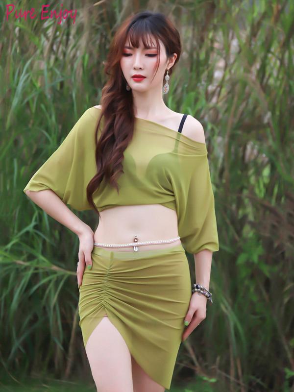Women Practice Clothes Top Skirt Belly Dance Costume Set Bellydance Top Half Sleeve Off-Shoulder Oriental Performance set, Green
Women Practice Clothes Top Skirt Belly Dance Costume Set Bellydance Top Half Sleeve Off-Shoulder Oriental Performance set, Green
