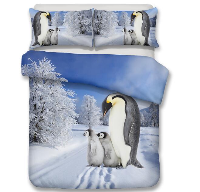 3D Penguin Bedding Set Cute Cartoon Printing Duvet Cover Set with Pillowcase Twin Full Queen King Size