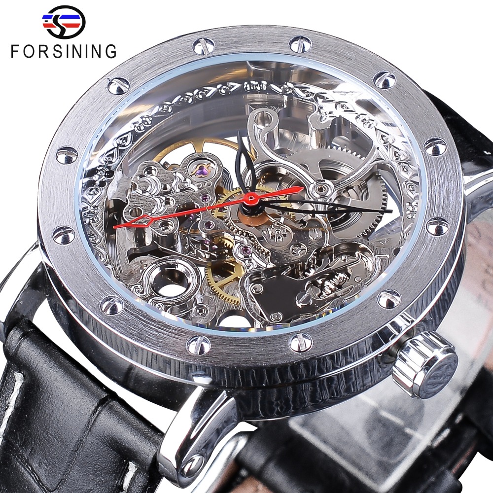 Forsining Silver Skeleton Wristwatches Black Red Pointer Black Genuine Leather Belt Automatic Watches for Men Transparent Watch, Slivery;brown
Forsining Silver Skeleton Wristwatches Black Red Pointer Black Genuine Leather Belt Automatic Watches for Men Transparent Watch, Slivery;brown