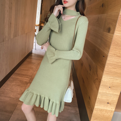 New Women Fashion Autumn Winter Halter Collar Flare Sleeve High Waist Knit Mermaid Dresses Lady Elegant Knitting Dresses, Black
New Women Fashion Autumn Winter Halter Collar Flare Sleeve High Waist Knit Mermaid Dresses Lady Elegant Knitting Dresses, Black