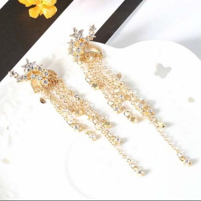Fashion Cubic Zircon Tassel Drop Earrings Lady Trendy Star Dangle Linear Women Jewelry Gift