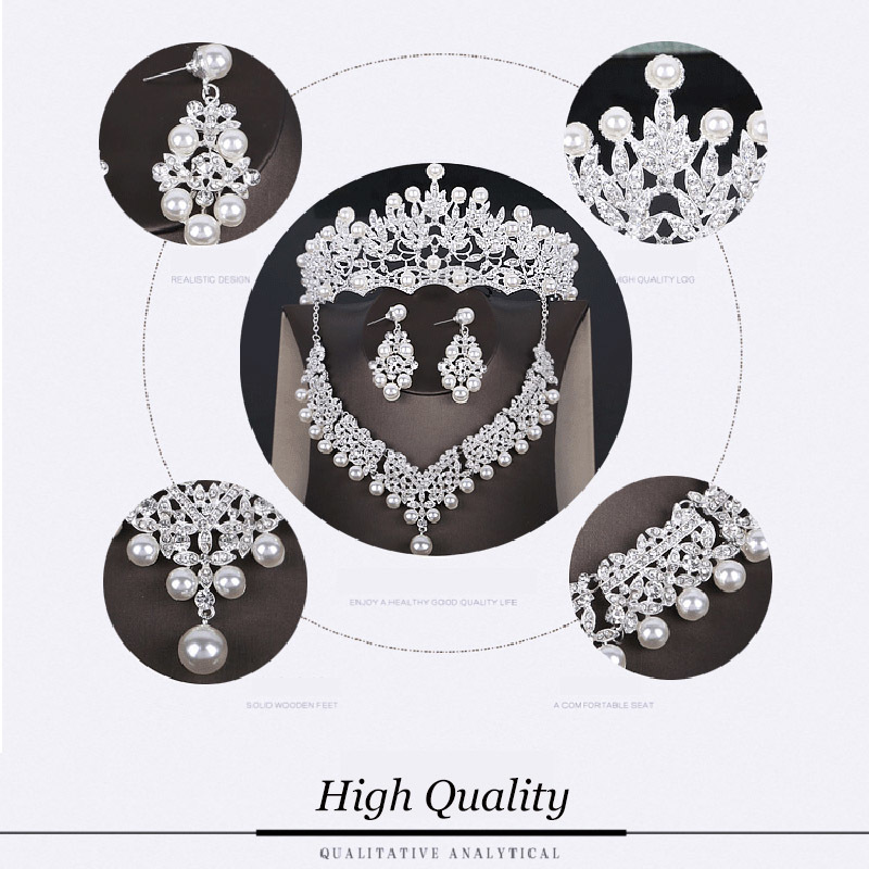 High Quality Wedding Crown Bridal Head Piece Pearl Tiara Jewelry Women Hair Accessories Set Silver Headpiece Big Pageant Crown CJ191226
