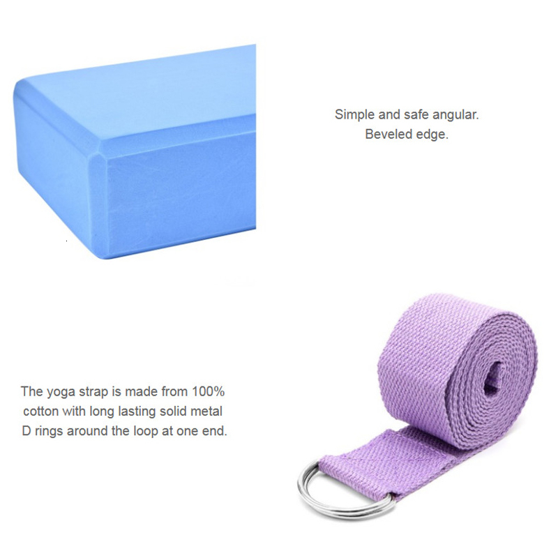 Yoga Block and Strap Set Pilates Blocks Sets High Density EVA Yoga Block Brick with Yogi Strap Belt Stretch 3PC Yoga Block Set T191029