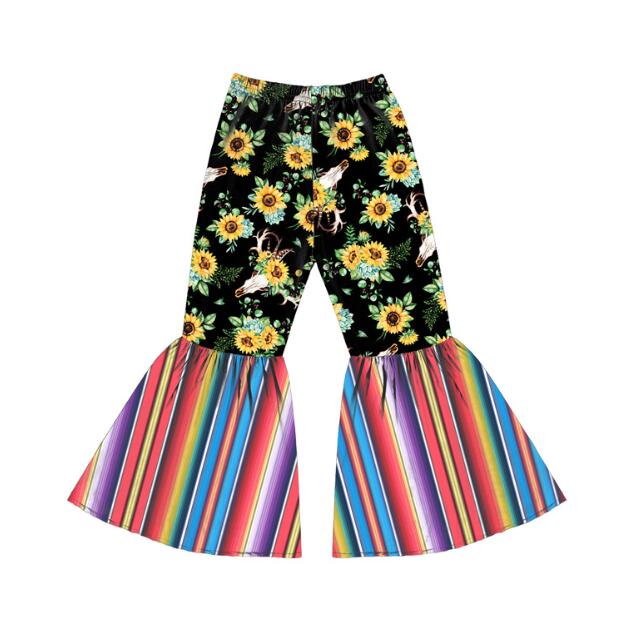 6styles Girl Flared Pants Kids Sunflower Printed Bell-bottom Trousers Baby Elastic Belt Trousers Toddler Floral Casual Pants GGA3415-3