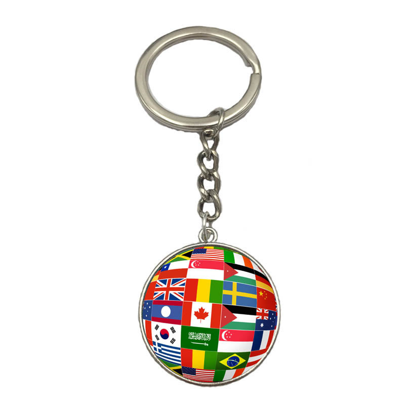 France Poland Puerto Rico Montenegro China Angola Senegal Philippines Japan Glass Cabochon National Flag Keychain Key Ring Gift