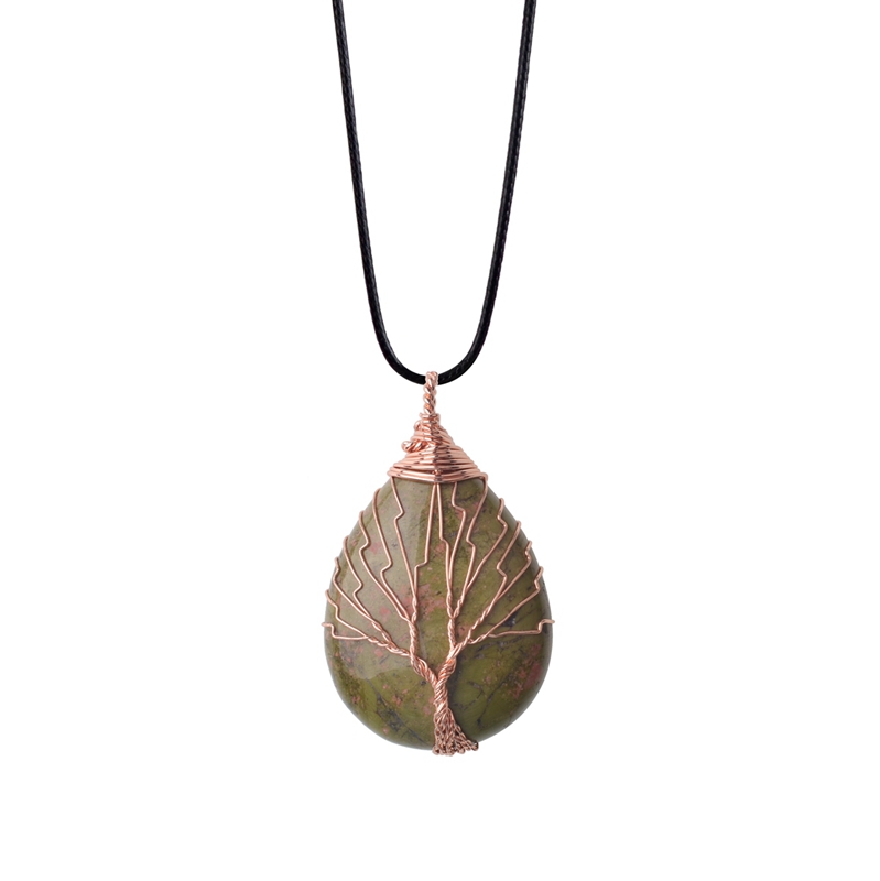 Tree of Life Wire Wrap Water Drop Necklace Pendant Natural Gem Stone DIY Jewelry Making