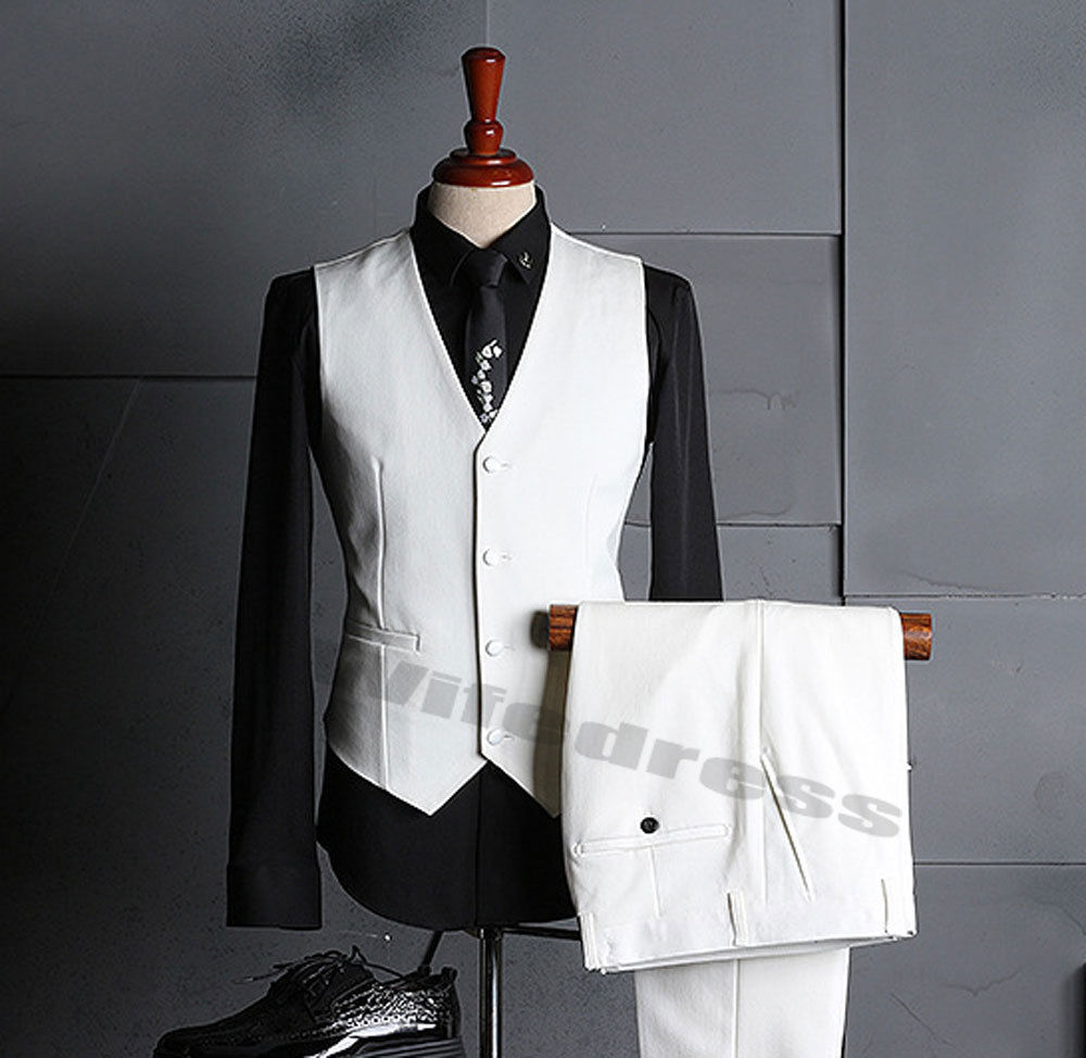 White Mens Suits For Men's Groom Wedding 3 Pieces Shawl Lapel Prom Party Tuxedos Slim Fit Jacket+Pants+Vest Coat Party Wear