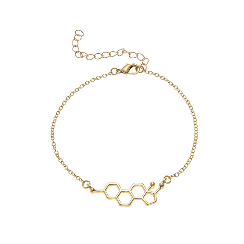 5PCS Female Hormone Molecule Structure Bracelets Geometric Science Nurse Chemistry Formula Dopamine Molecular Charm Chain Women Jewelry