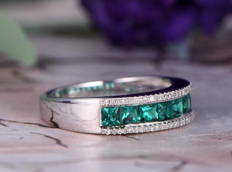 Size 6-10 Fashion Jewelry 925 Sterling Silver Emerald CZ Diamond SONA Gemstones Promise Party Women Wedding Ring for Valentine's Day gift