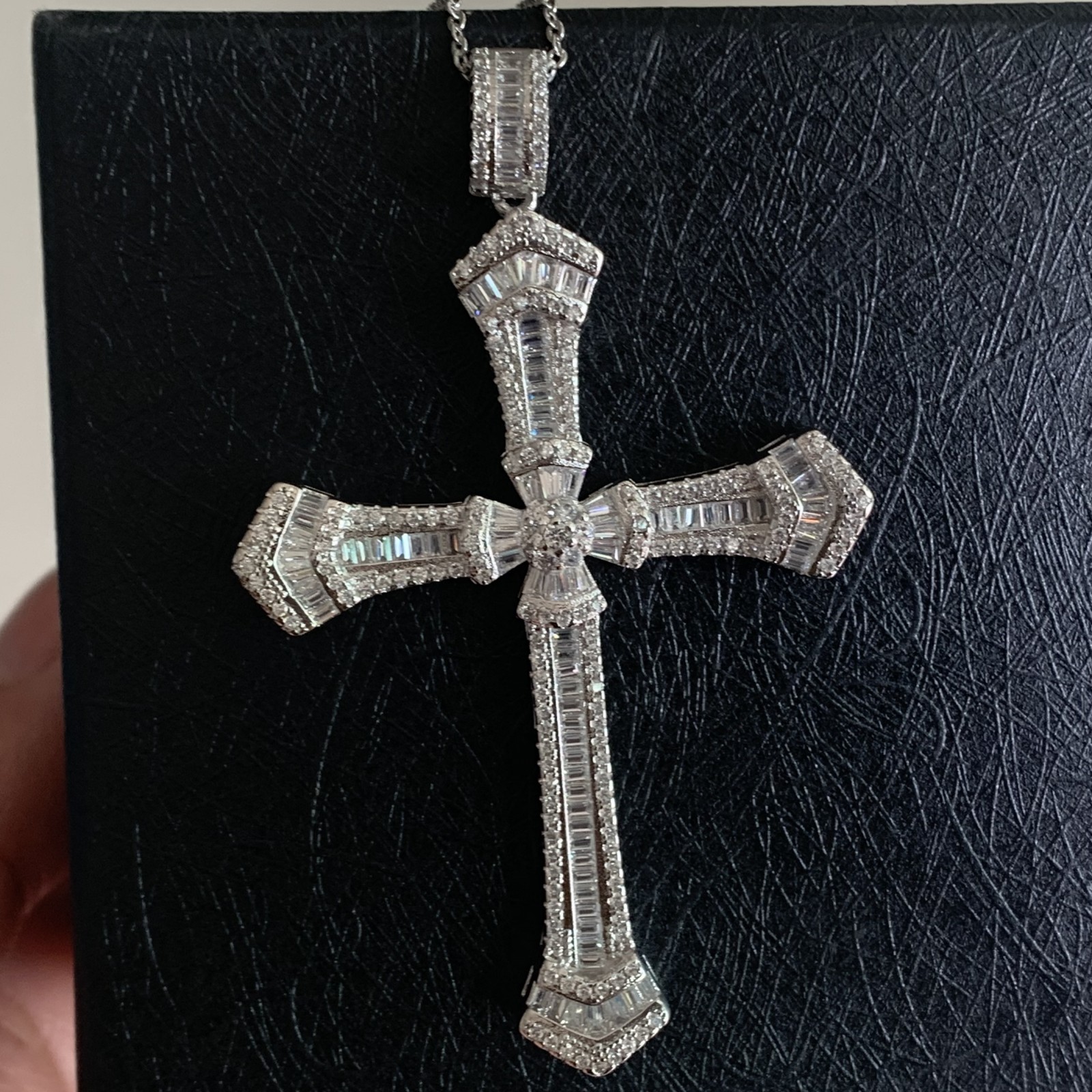 Drop Shipping Cross Pendant Jewelry Sterling Sier Princess Cut White Topaz CZ Dia Promise Wedding Necklace With Chain Gift