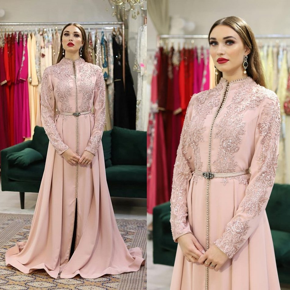 Pink Long Sleeve Prom Dresses High Neck Appliques Sash Beads Front Split Satin Party Gowns Floor Length Special Occasion Dresses, White
Pink Long Sleeve Prom Dresses High Neck Appliques Sash Beads Front Split Satin Party Gowns Floor Length Special Occasion Dresses, White