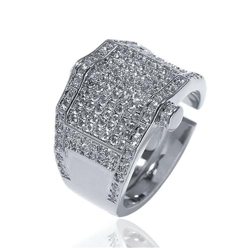 New Top Quality White Gold Bling Diamond Mens Adjustable Finger Rings Band Hip Hop Iced Out CZ Cubic Zirconia Rapper Jewelry Gifts for Guys