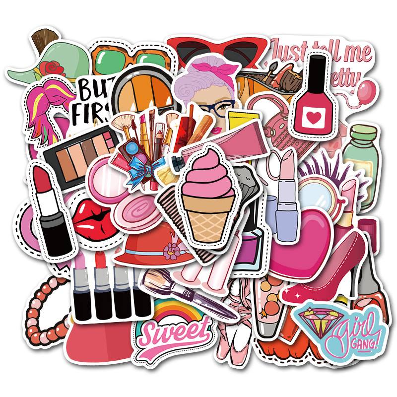 50pcs/Set Girls Making Up Things Stickers Luggage Phone Laptop Graffiti Lipsticks Waterproof Decals Computer Sticker