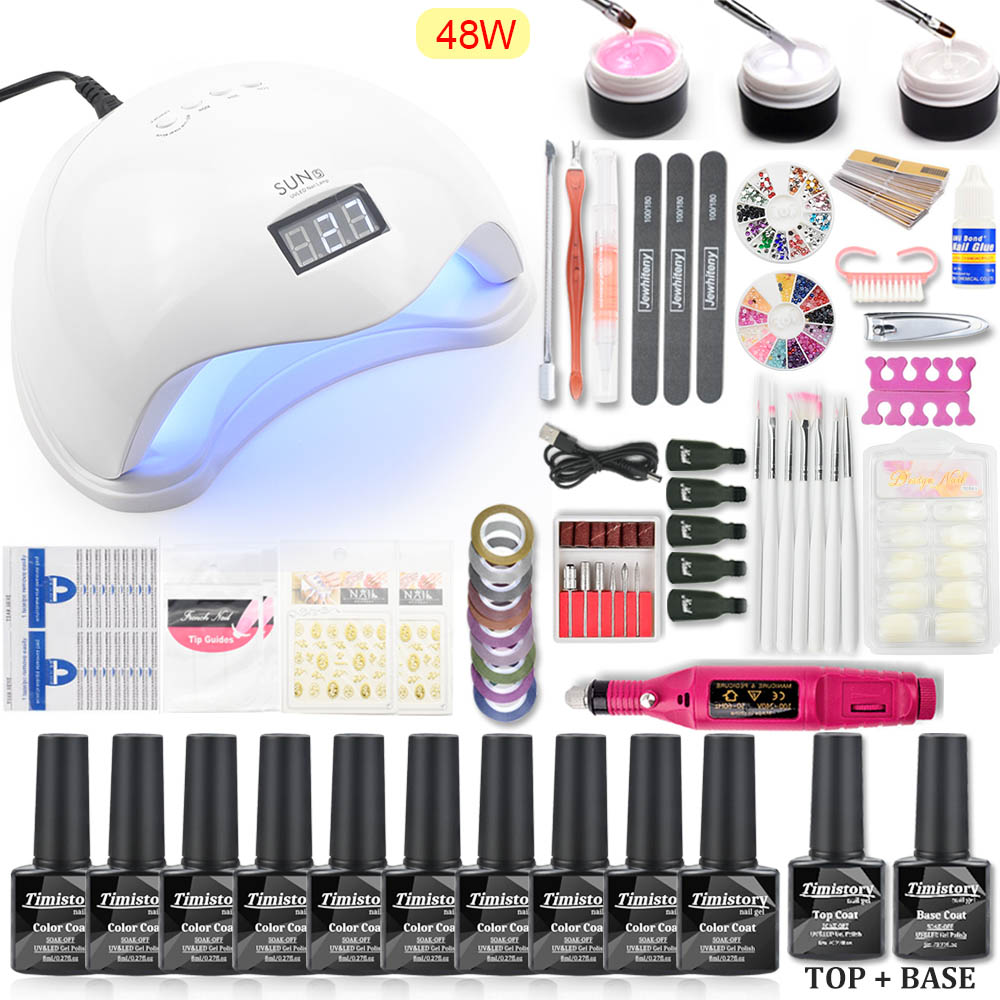 Led Uv Nail Lamp Manicure Set 10 Color Gel Nail Polish Varnish Set Acrylic Kit UV Extension Gel Kit With Drill