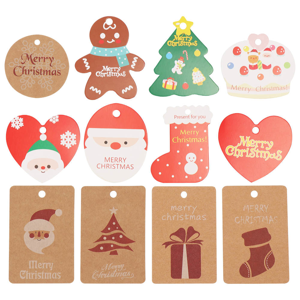 Christmas Theme Kraft Paper Tags DIY Crafts Hang Tag With Rope Christmas Party Labels Xmas Gift Wrapping Supplies