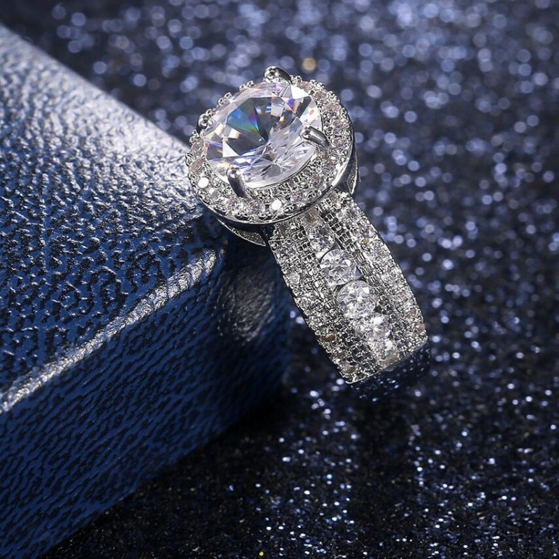 Vintage Fashion Jewelry 925 Sterling Silver Round Cut White Topaz CZ Diamond Gemstones Party Women Wedding Engagement Band Ring For Lovers