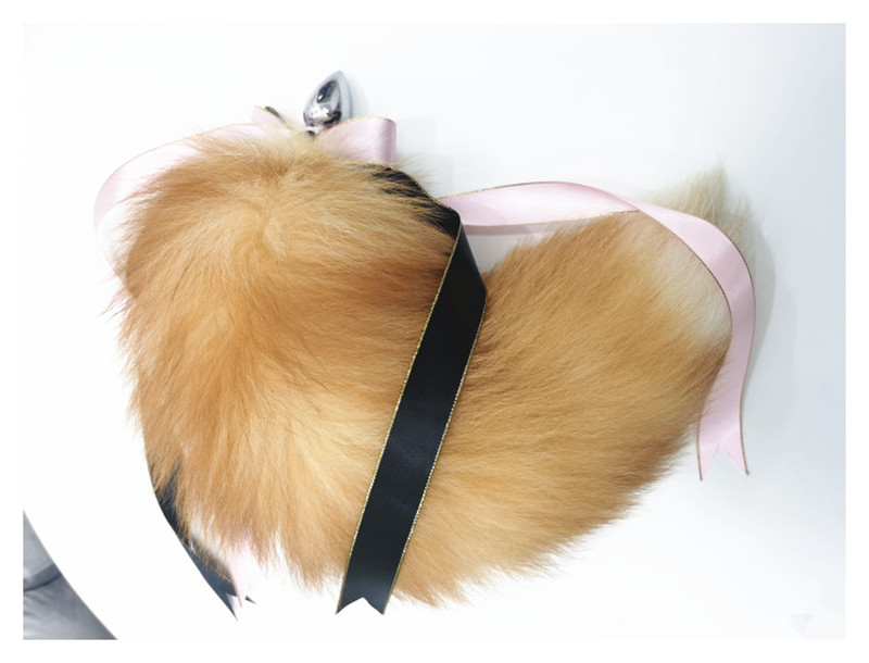Genuine Real Crystal Fox Fur Tail W Silk Metal Stainless Butt Toy Plug Insert Anal Sexy Stopper 666 666
