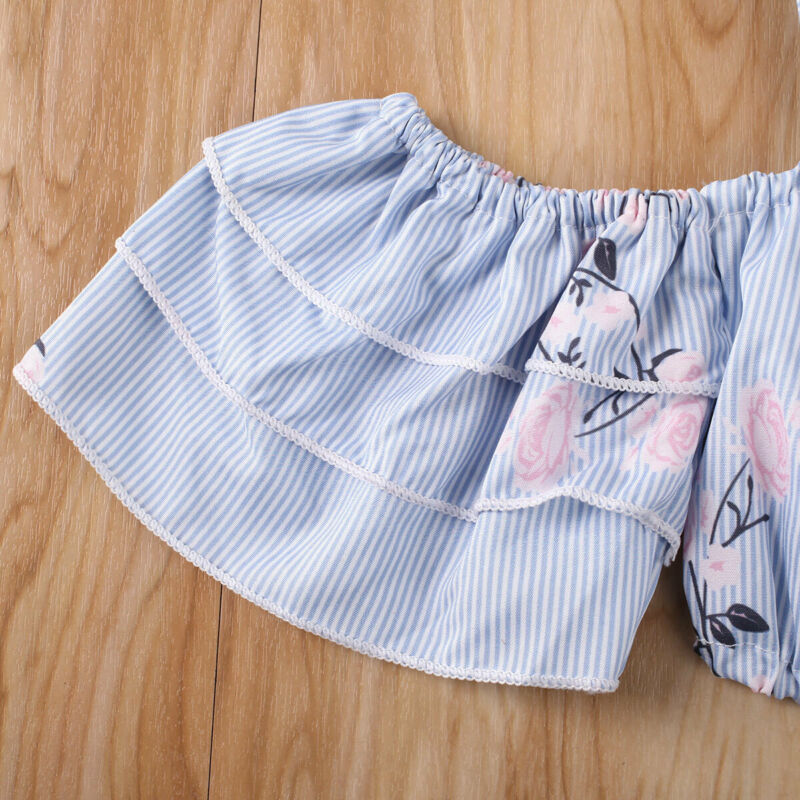 Toddler Baby Kids Girls Clothes Off Shoulder T-shirt Tops+ Denim Skirt Shorts Outfits Baby Clothing Set