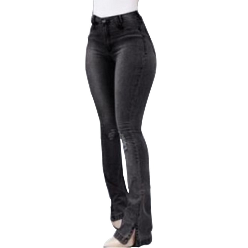 2020 Women's Jeans Casual Slim Stretchy Denim Waist Jeans Oversized Long Flare Pants Light Blue Trousers for Women