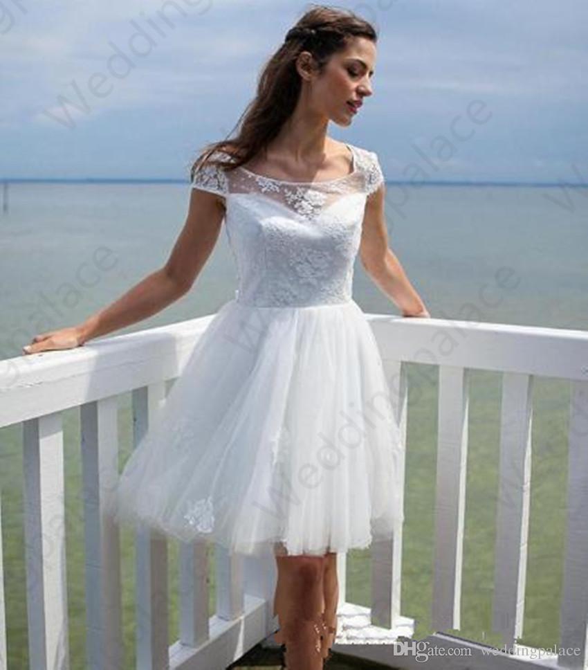 Short Hot Sale Beachlace Wedding Dresses 2020 Newest Summer Scoop Neck A-Line Knee Length Tiered Tulle Bridal Gowns Vestido De Noiva