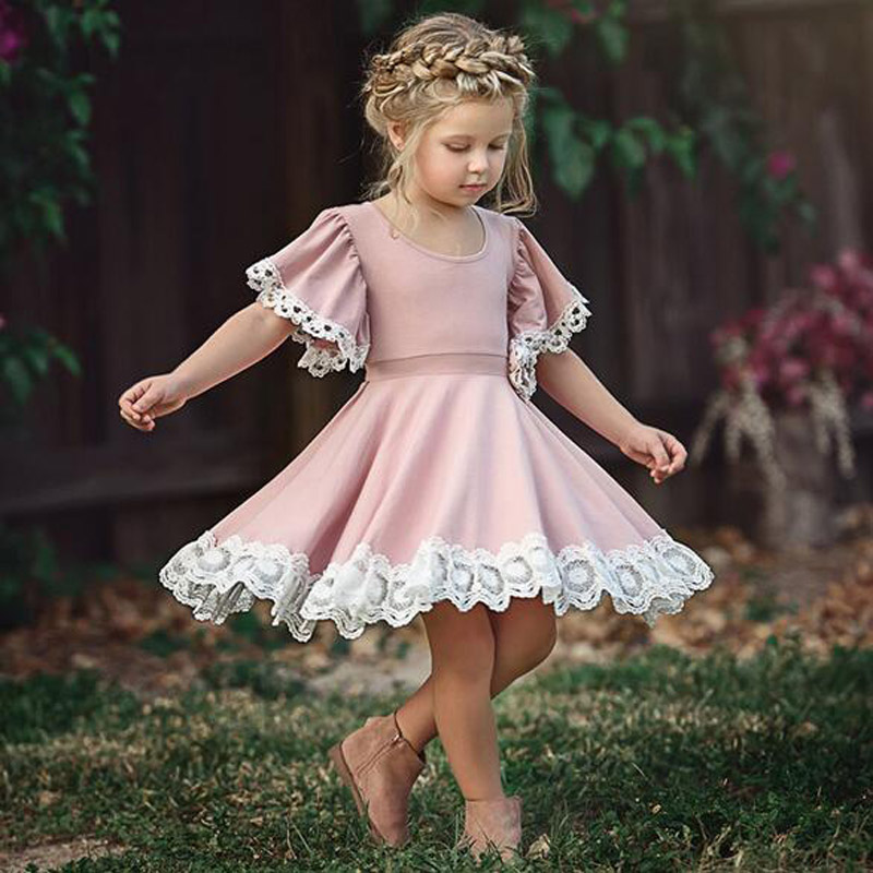Designer Baby girls Lace fly Short sleeve dress INS children princess dresses 2019 summer Fashion boutique Kids Clothing