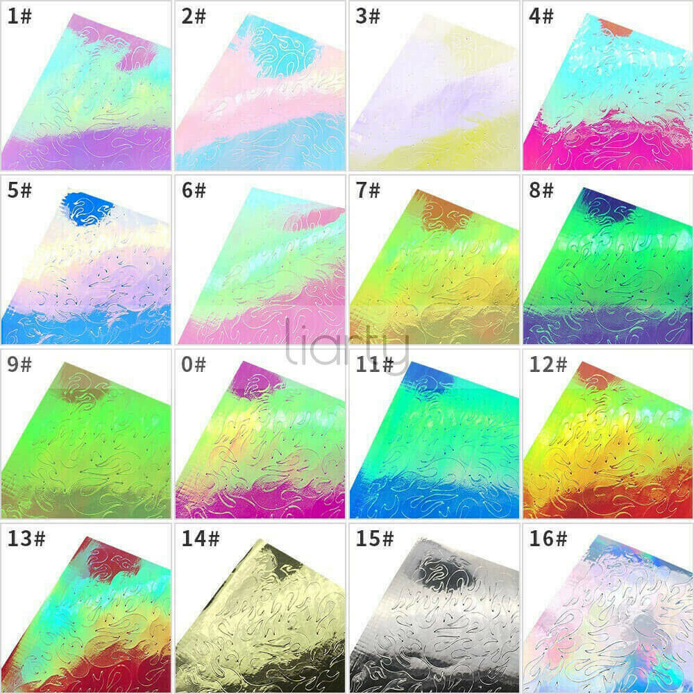 3D Fire Nail Art Sticker Holographic Strip Tape Manicure Decal DIY Tips Decor A987