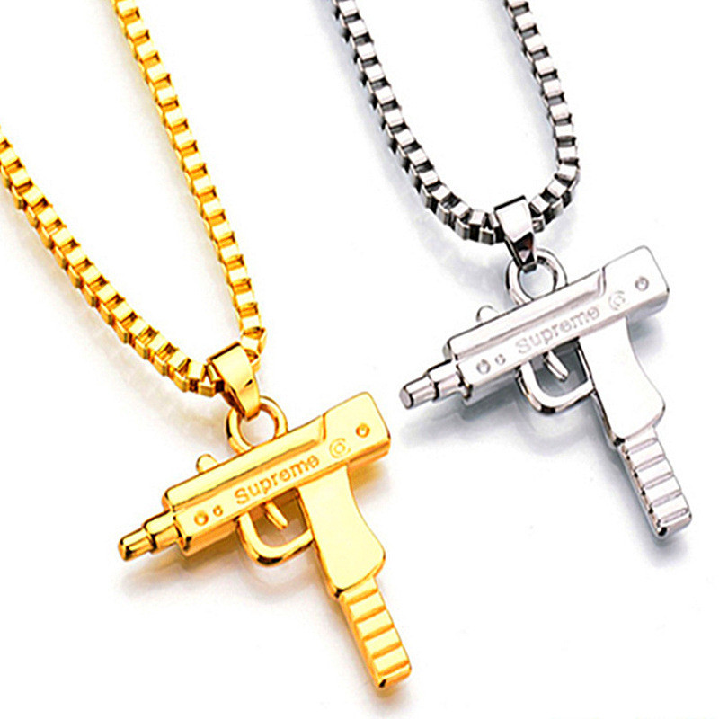Pendant Necklace Uzi Gold Chain Hip Hop Long Pendant Necklace Men Women Fashion Brand Hiphop Jewelry