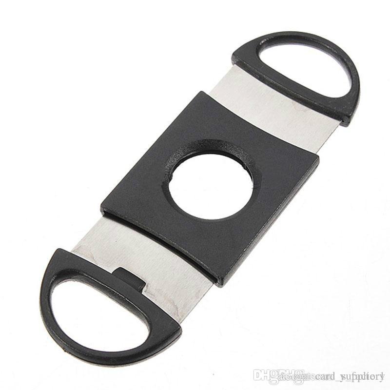 Pocket Plastic Stainless Steel Double Blades Cigars Guillotine Cigar Cutter Knife Scissors Tobacco Black New Smoking Tool1149614