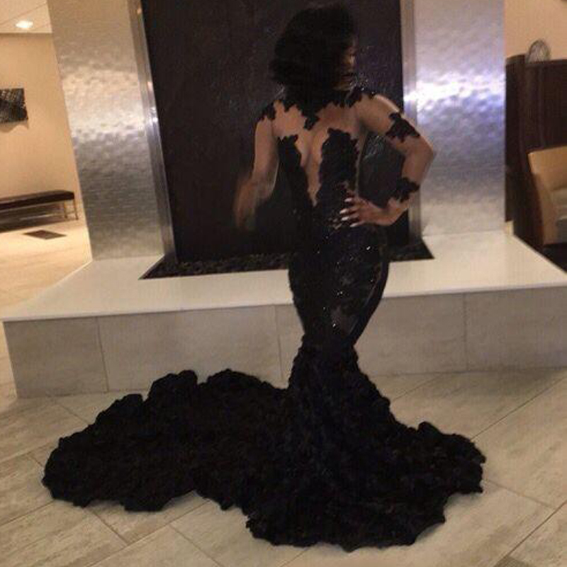 2020 Cheap Sexy Mermaid Prom Dresses High Neck Cap Sleeves 3D Floral Flowers Lace Long Chapel Train Formal Party Dress Evening Gowns