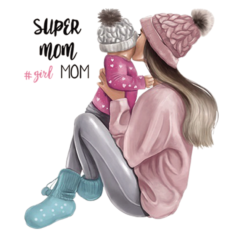 

Super Mom Girl Stripes Parches Thermo Stickers Heat Transfer Diy Fashion Clothes Iron On Stickers Heat-Sensitive Applique Top