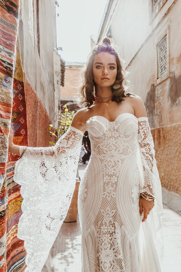 2019 Bohemian Wedding Dresses Sweetheart Lace Appliqued Sweep Train Detachable Sleeves Mermaid Wedding Dress Plus Size Country Bridal Gowns