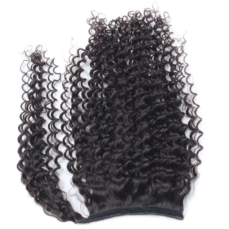 Best quality natural curly virgin human hair clip in pony tail hair, kinky curly ponytail hair extension for black women