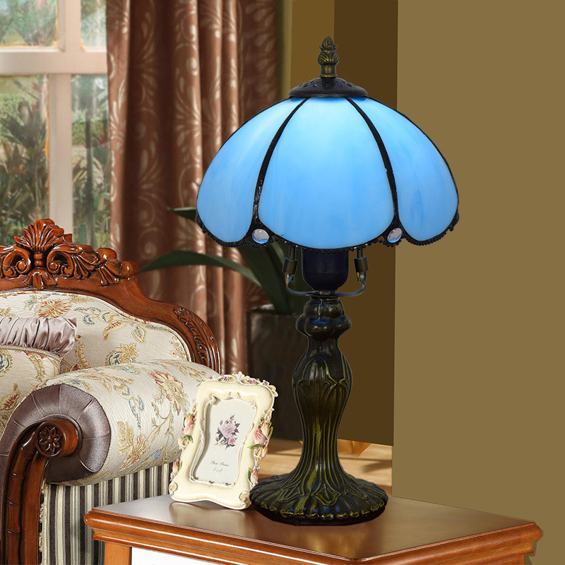 European simple blue table lamp hotel bar bedroom bedside small desk lamps Tiffany retro stained glass lights TF071